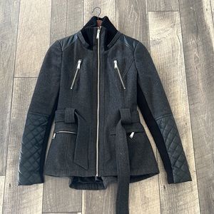 BCBGeneration Quilted Dark Grey XS Coat with Belt
